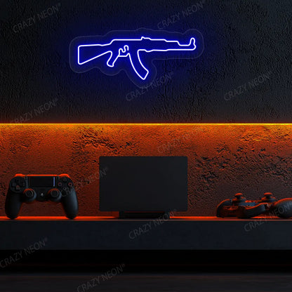 AKM Gaming Gun Neon Sign in Blue color