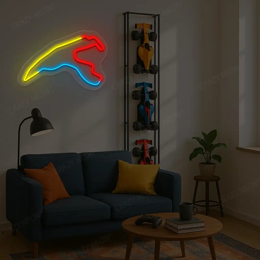 Muticolor Spa Francorchamps Grand Prix Circuit LED neon wall sign in yellow, red, and blue