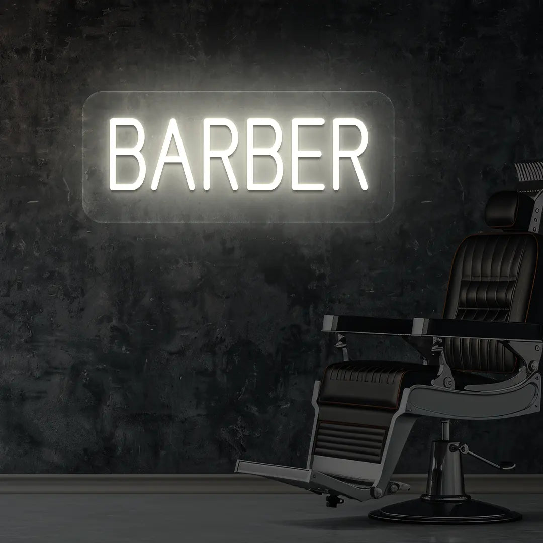 Barber Neon Sign in Ice Warmwhite Colour Mounted on Wall 