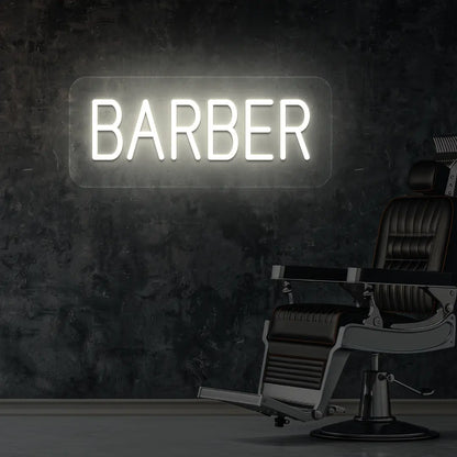 Barber Neon Sign in Ice Warmwhite Colour Mounted on Wall 