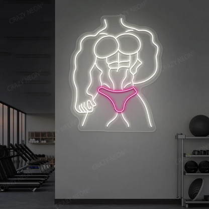 pink and white physique pro neon sign mounted on a wall