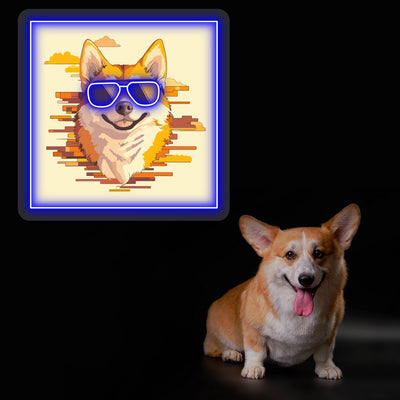 Cool Shades Corgi Neon Artwork in Blue Color