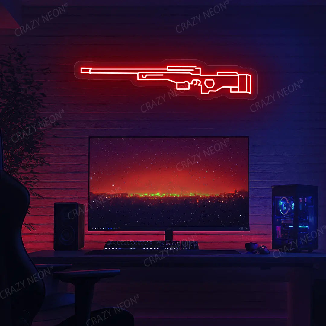 AWM Gaming Gun Neon Sign in Red color