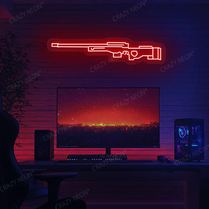 AWM Gaming Gun Neon Sign in Red color