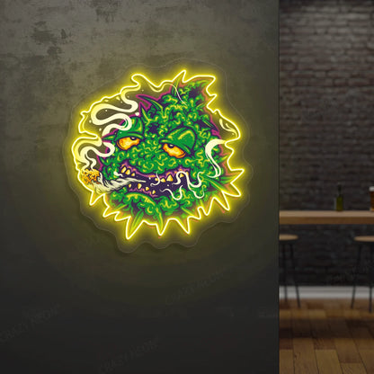 Trippy Weed Monster Neon Artwork in yellow color
