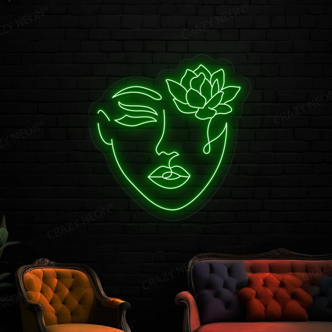 Flower With Face Neon Sign | Green