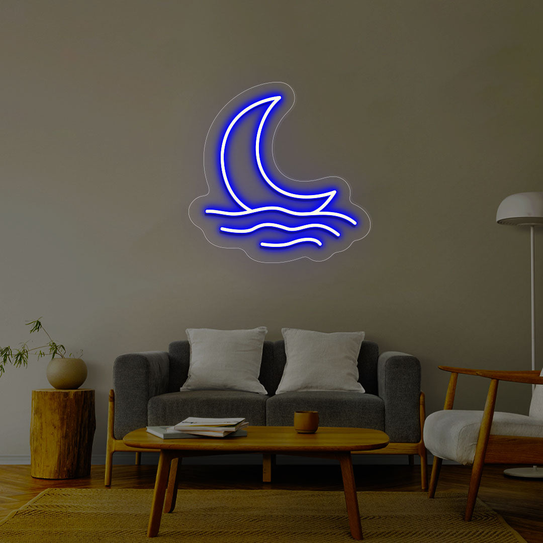 Wave Moon neon sign - LED Neon Sign, Wall Decor, Wall Sign, Moon led sign, Moonlight neon sign, Sea neon sign, Ocean waves neon sign, discount waves