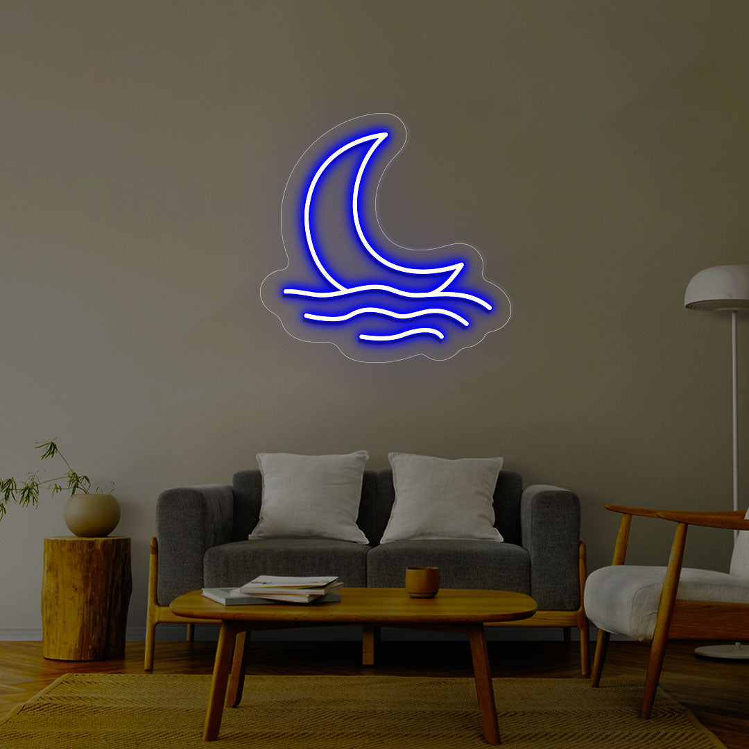 Moon With Waves Neon Sign | CNUS013170 | Blue
