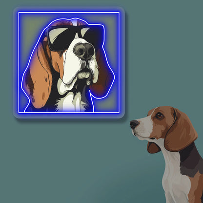 Cool Shades Beagle Portrait Neon Artwork in blue color