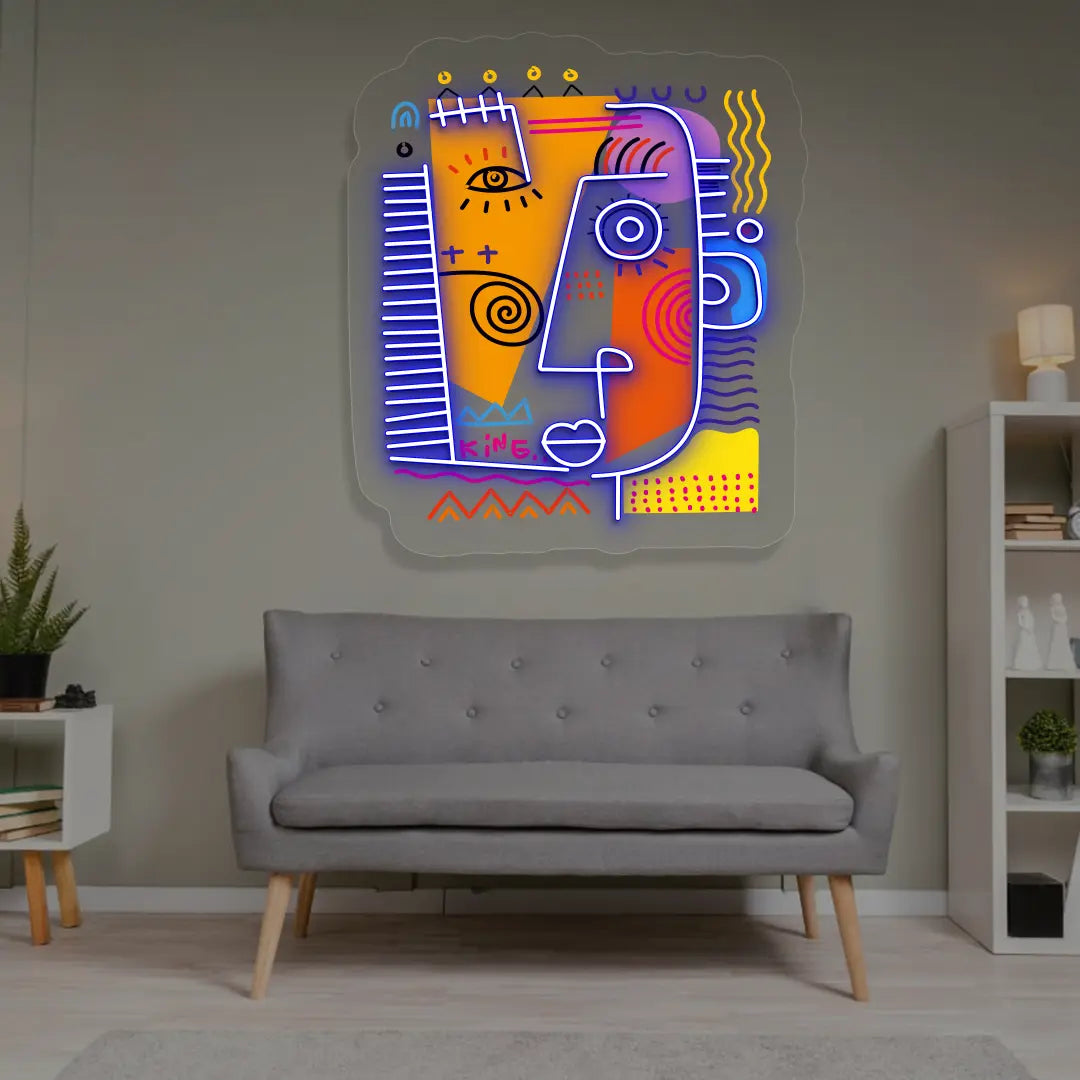 Regal King Abstract Neon Artwork Sign in Blue color