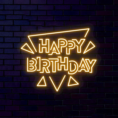 Happy Birthday Neon Sign - Triangle Shape | Orange