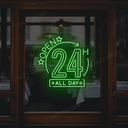 Open 24 Hours All Day Sign | Green