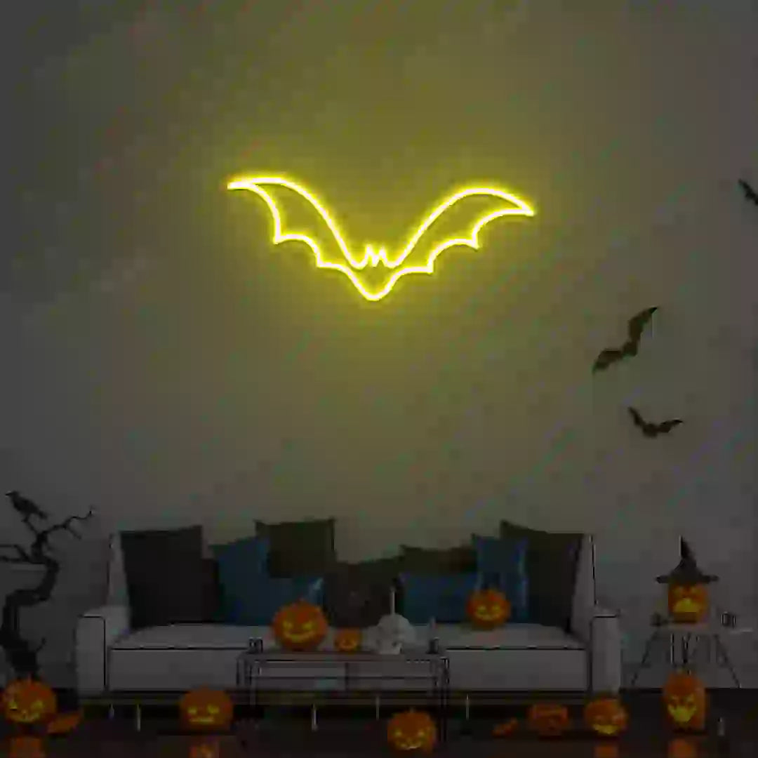 Winged Bat Neon Sign | Yellow