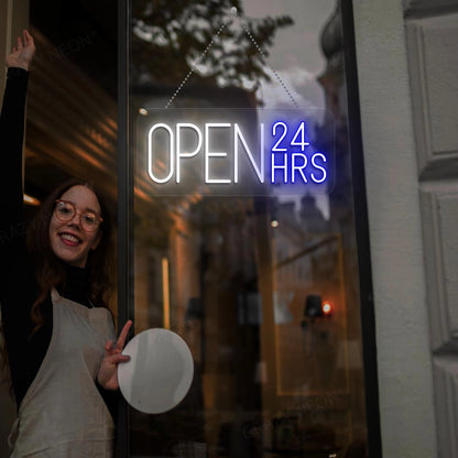 24 Hours Open Sign with Clock - Multicolor