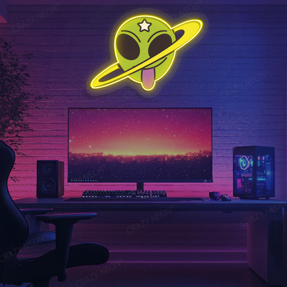 Outta This World Alien Neon Artwork | Yellow