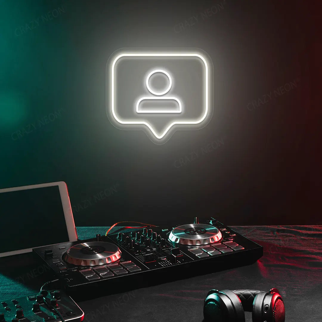 Profile Icon Box Neon Sign in White color mounted on a Wall 