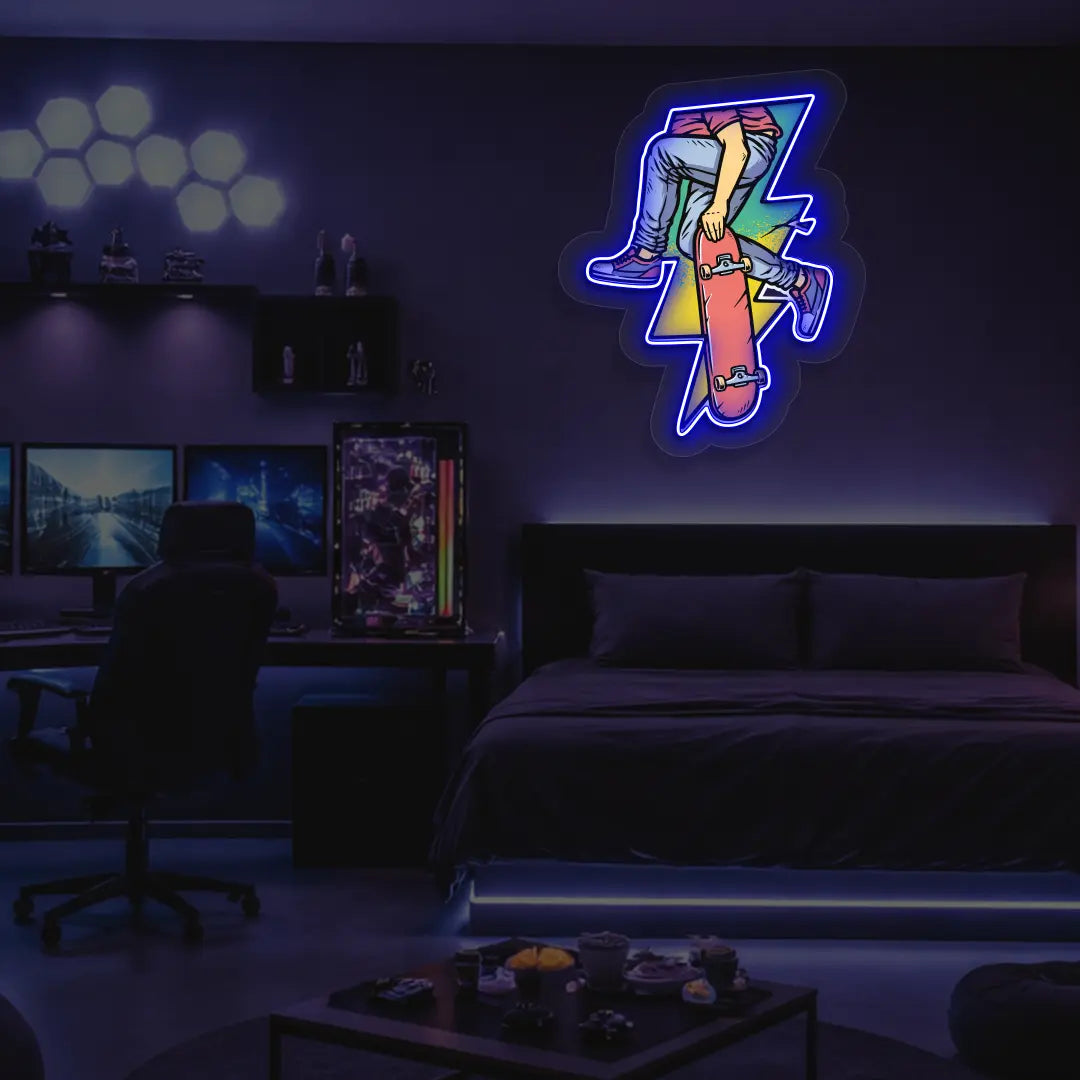 Skate Bolt Neon Artwork in Blue Color