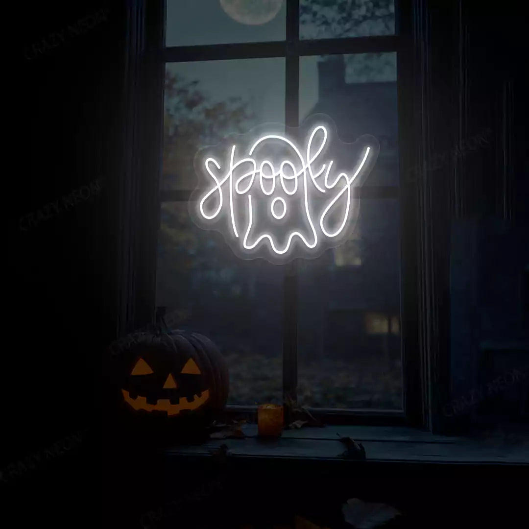 Spooky Ghost Neon Sign | White