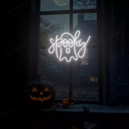 Spooky Ghost Neon Sign | White