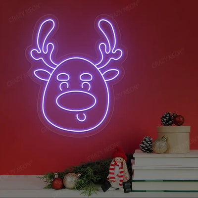 Silly Reindeer Face Neon Sign | Purple