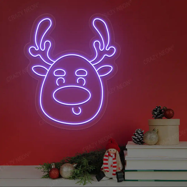 Silly Reindeer Face Neon Sign