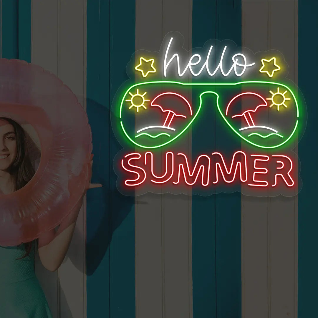 Hello Summer Neon Sign in Red color