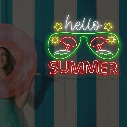 Hello Summer Neon Sign in Red color