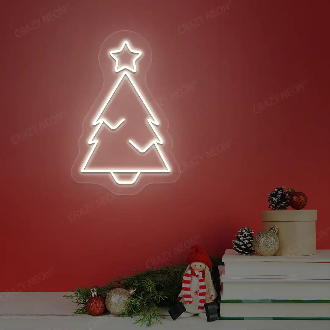 Star-Top Minimal Christmas Tree Neon Sign | Warmwhite