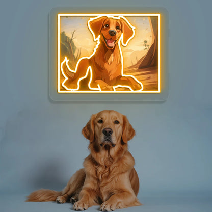 Golden Retriever Portrait Neon Artwork in Orange color