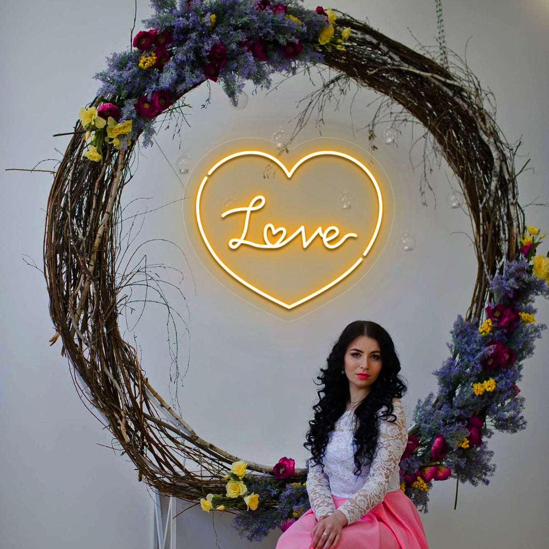 Heartfelt Love Neon Sign in Orange color