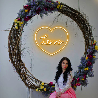 Heartfelt Love Neon Sign in Orange color