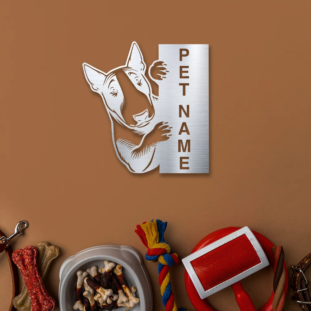 Bull Terrier Pet Personalized Metal Monogram in Silver finish
