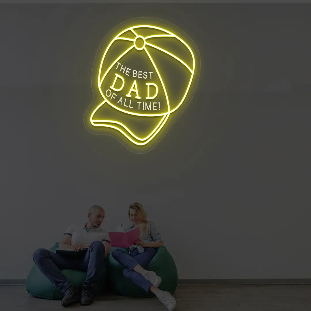 Cap Neon Sign with “The Best DAD of All Time” Text | Yellow