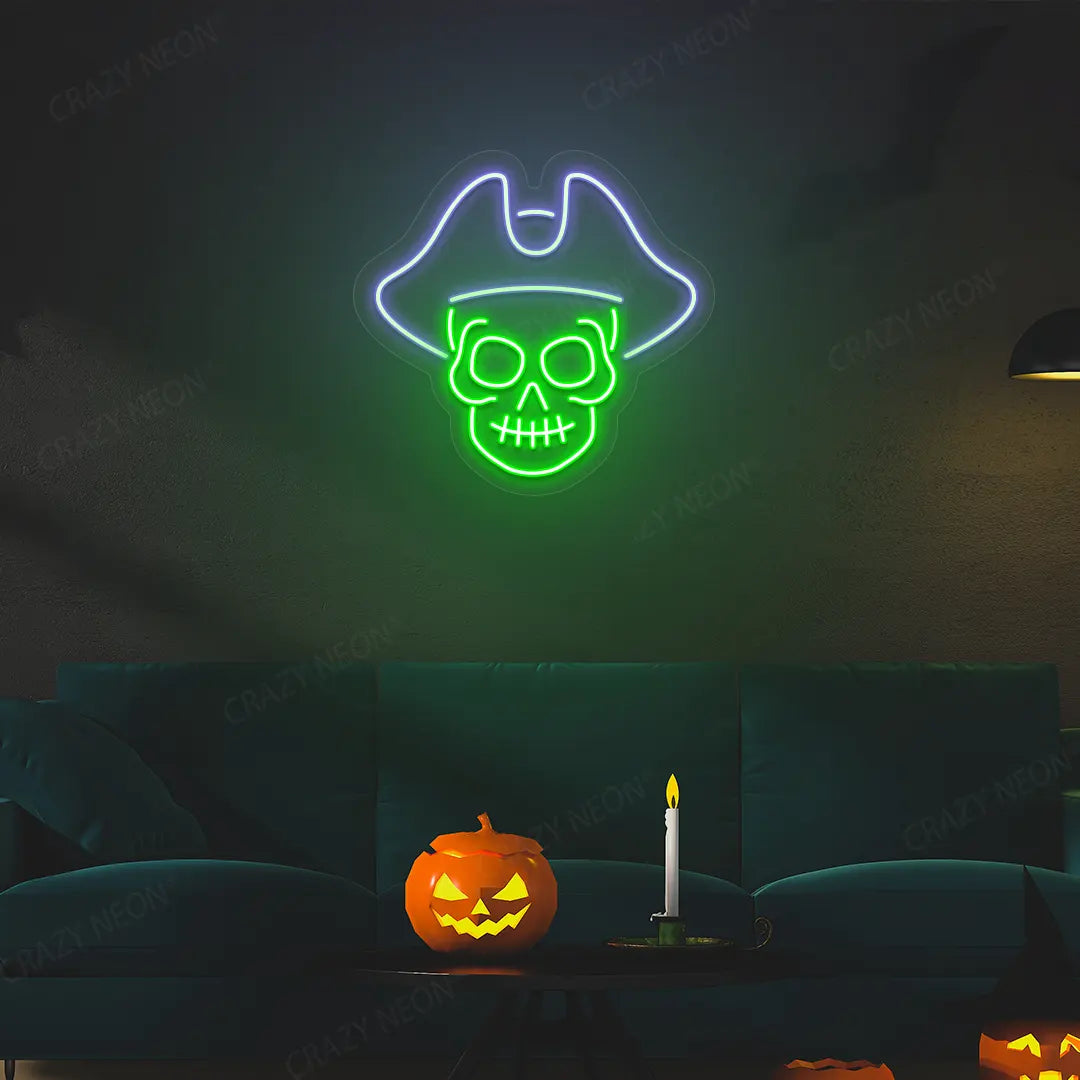 Pirate Skull Neon Sign | Green