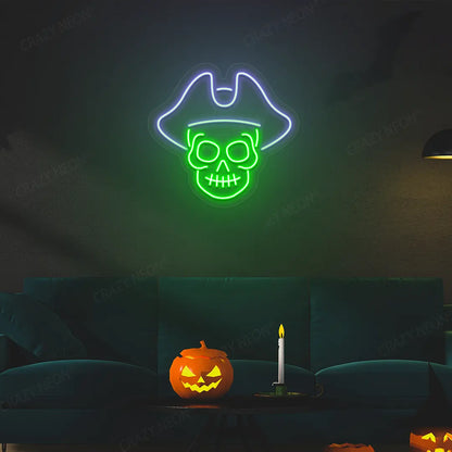 Pirate Skull Neon Sign | Green