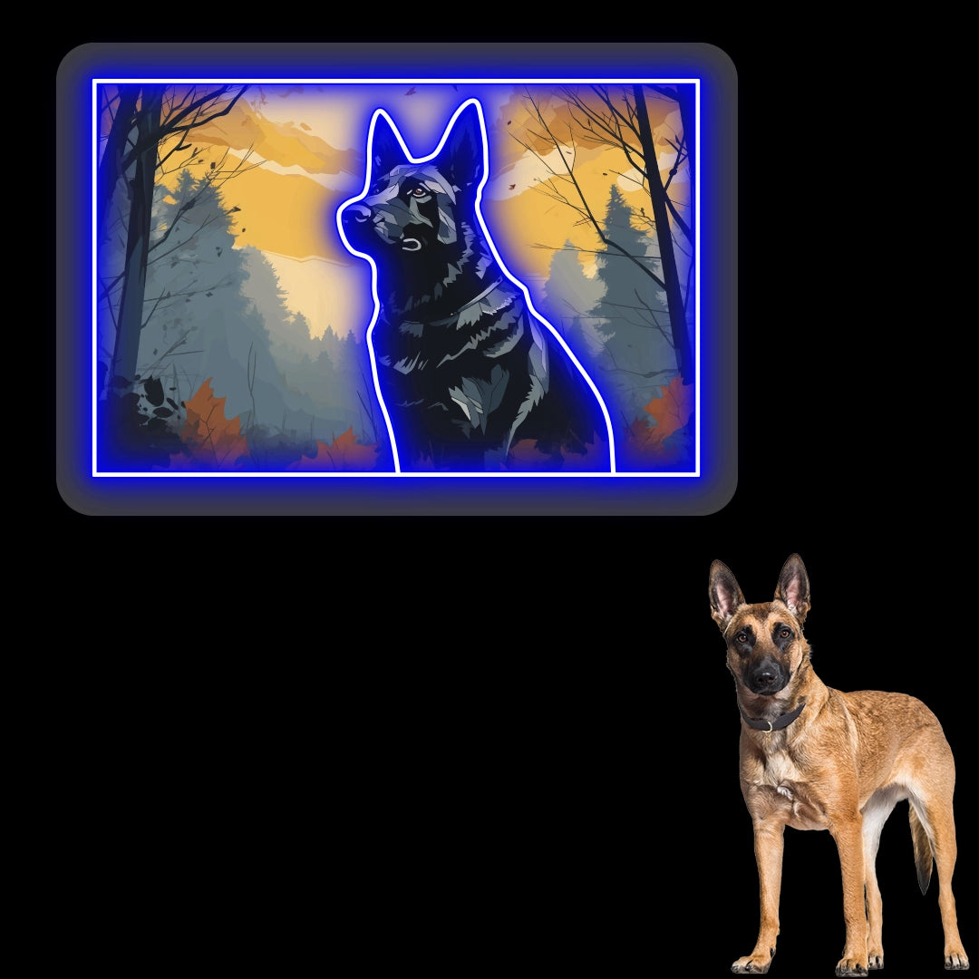 Misty Woods German Shepherd Neon Artwork in Blue LED