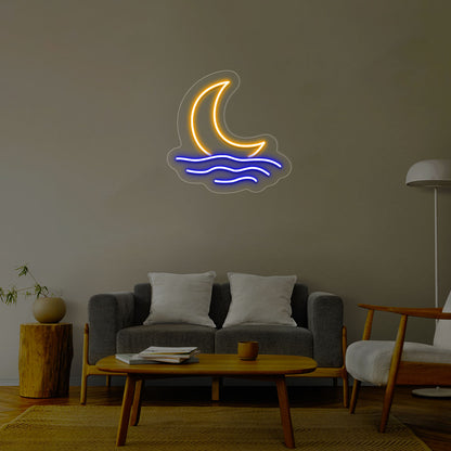 Moon With Waves Multicolor Neon Sign