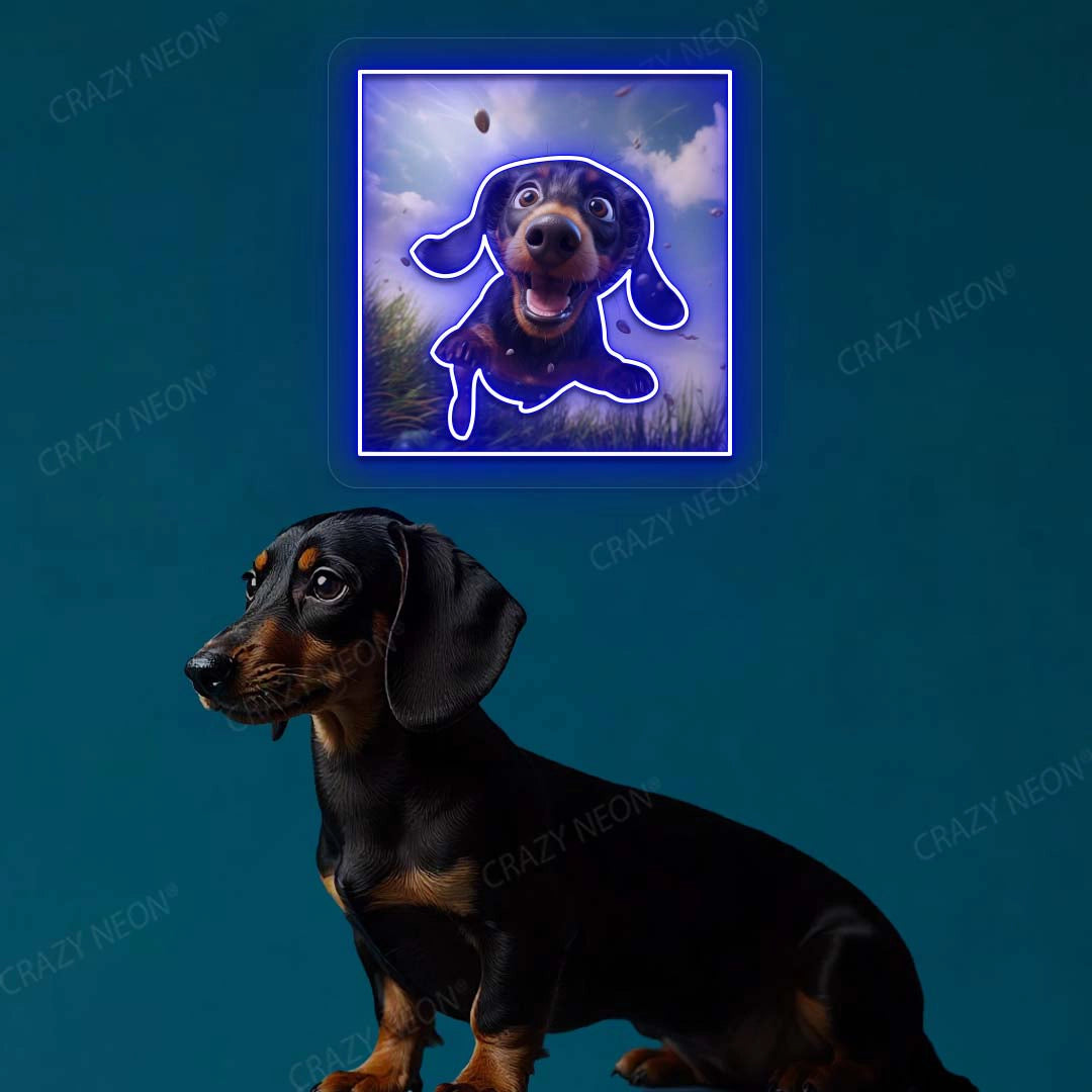 Happy Dachshund Neon Artwork in Blue color