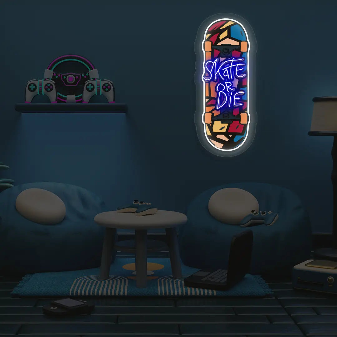 Skate or Die Neon Artwork in Blue color