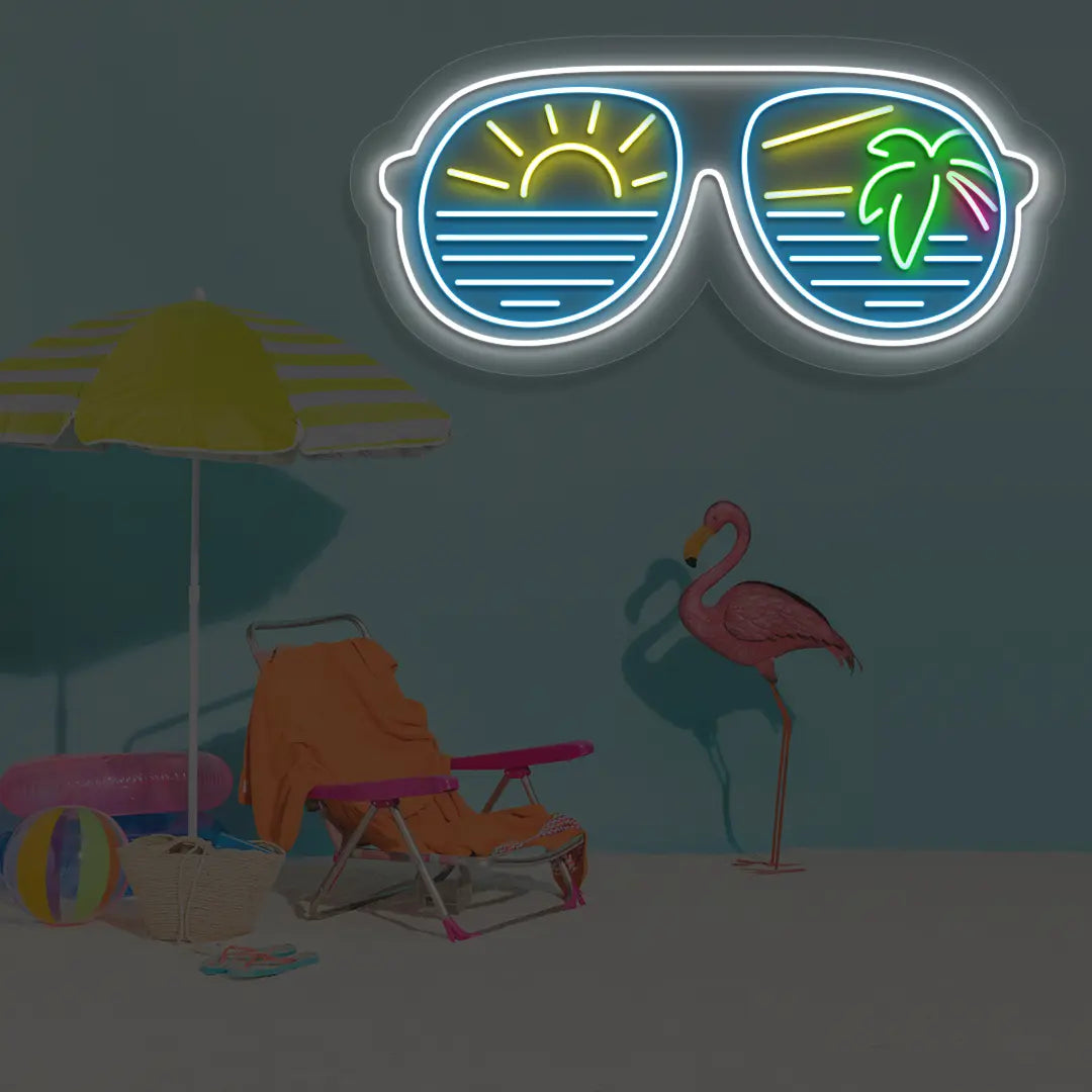 Golden Hour Aviators Neon Sign in Iceblue color