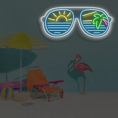 Golden Hour Aviators Neon Sign in Iceblue color