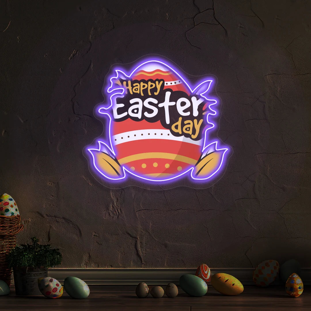 Happy Easter Day Egg Neon Artwork in purple color
