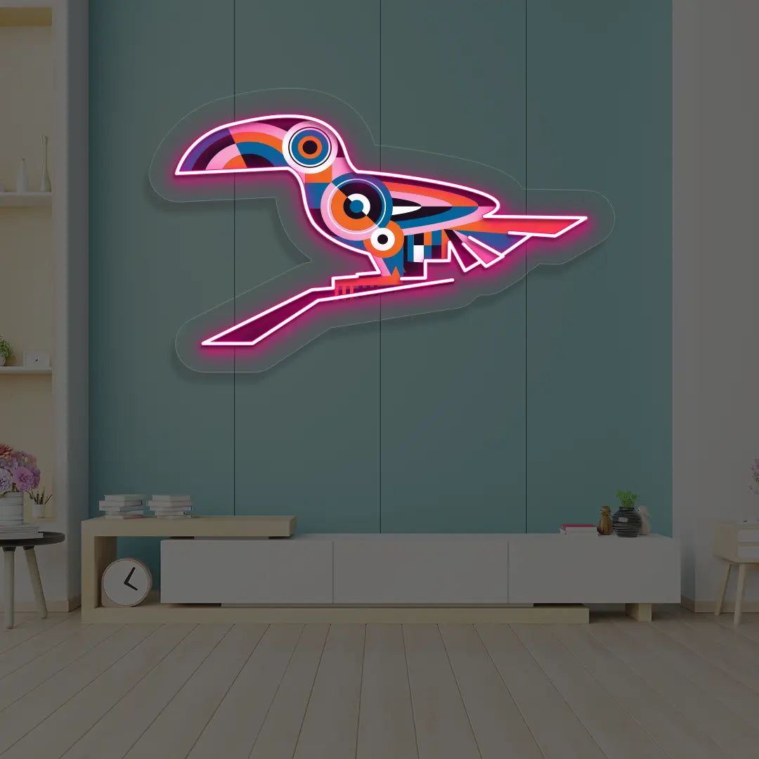 Toucan Harmony Abstract Neon Artwork Sign in Pink Color
