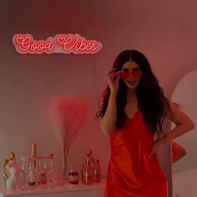 Good Vibes Neon Sign in Red Color