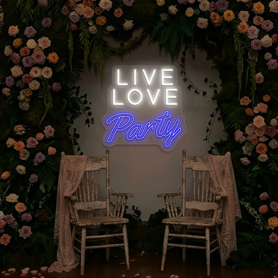 Live Love Party Neon Sign in Purple