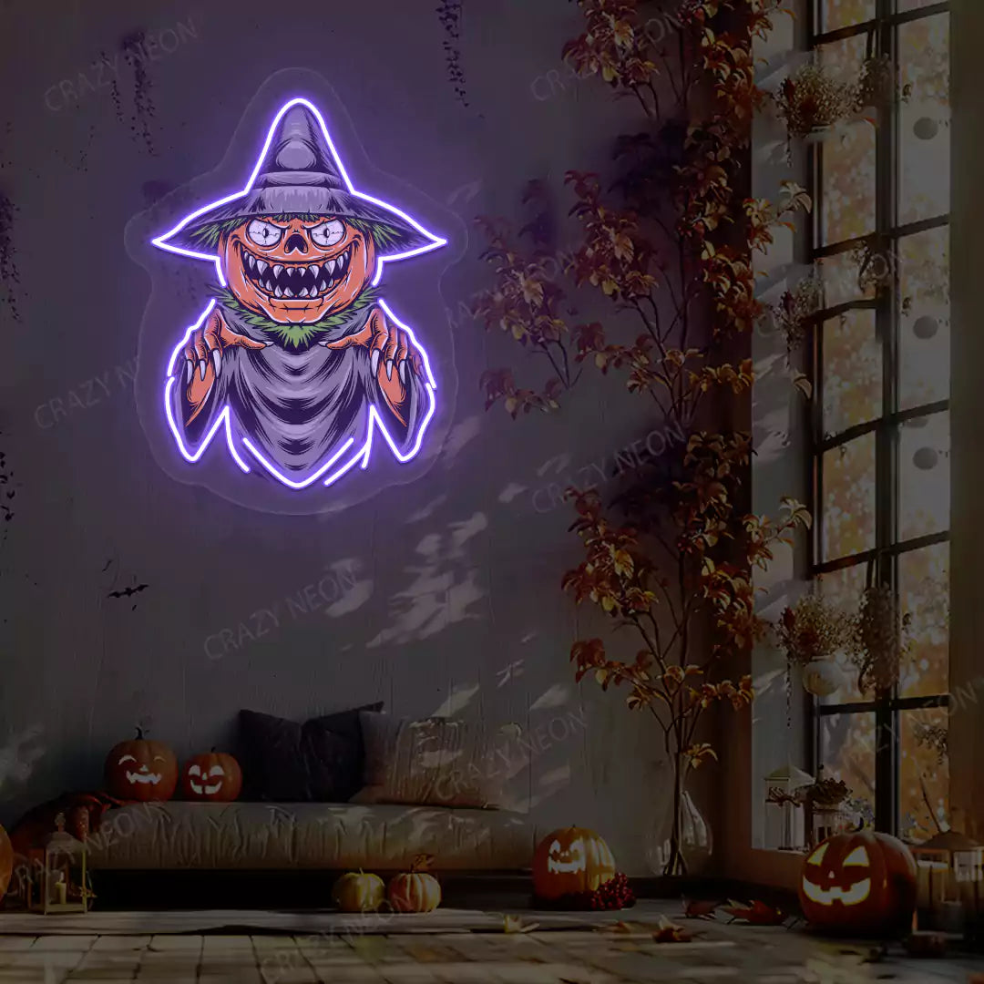 Pumpkin Witch Neon Artwork | Purple