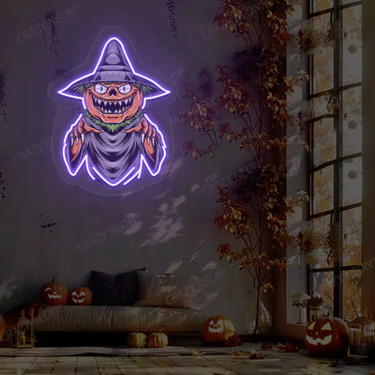 Pumpkin Witch Neon Artwork | Purple