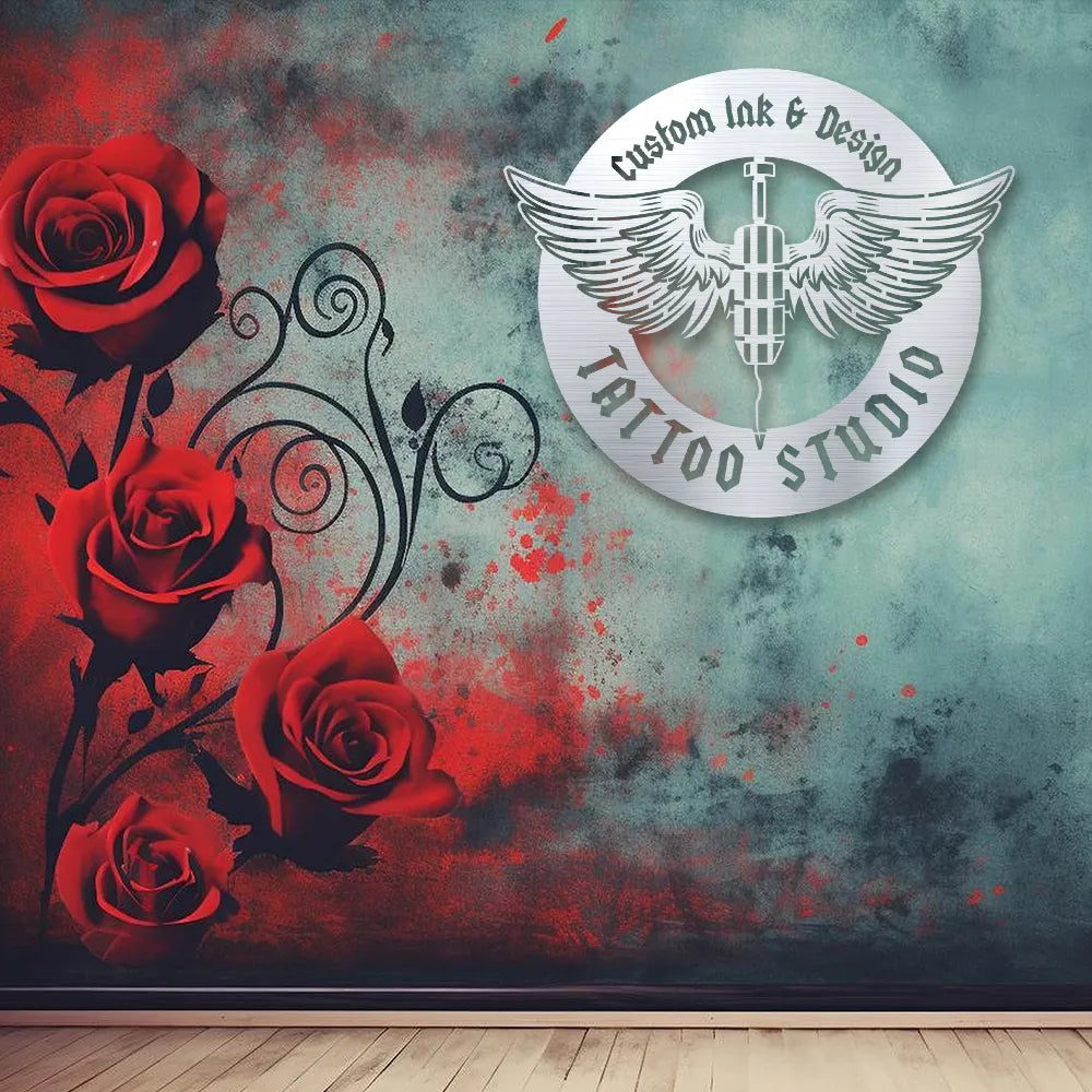 Tattoo Studio Wings Custom Metal Monogram in Silver finish