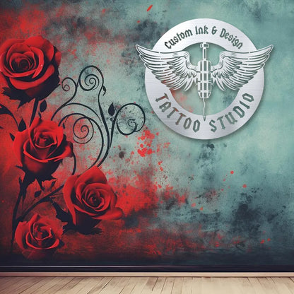 Tattoo Studio Wings Custom Metal Monogram in Silver finish