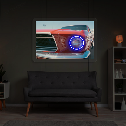 Classic Mustang Headlight Neon Artwork | Blue